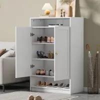 Merax Witte Schoenenkast Met Deuren Moderne Opbergkast Met Verstelbare Planken En Gouden Handgrepen 73x34x109 cm