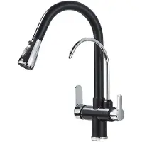 OEM Keukenmengkraan met filter, voor koud en warm water, met uittrekbare spuitfunctie, in zwarte chromen uitvoering