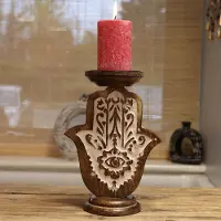 Ancient Wisdom - Kandelaar - Kaarsenstandaard van mangohout multicolor 25x18cm - kaarsenhouder - interieurdecoratie - vintage - home accessoires - sfeerverlichting