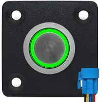 Proride Metalen Pulsschakelaar Inbouwpaneel 220V OFF-(ON) - 19mm - met Aansluitkabel - Spatwaterdicht - LED indicatie Groen