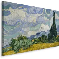 Karo-art Schilderij - Vincent Van Gogh Korenveld met Cipressen, blauw/groen, 4 maten, reproductie
