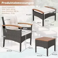 Laura 5-delige Tuin Loungeset Rotan – 64 x 60,5 x 74 cm – PE Rotan Bistro Set met Acaciahout, Inclusief 2 Stoelen, 2 Voetenbanken & Tafel – Outdoor Loungeset Tuinmeubelen Crème-Wit –