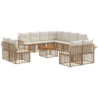 vidaXL Buiten bank set 12 st 11-zits Natuurlijk en Crème Wit Polyester