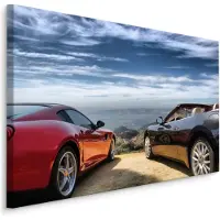 Karo-art Schilderij - Luxe auto's in de bergen, premium print, wanddecoratie