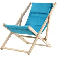 Kadax Ligstoel, strandstoel van hout, ligbed tot 120 kg, ligstoel van beukenhout, houten klapstoelen, strandstoel, klapstoel voor strand, houten ligstoel (met hoofdsteun, blauw)