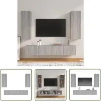 The Living Store vidaXL Tv Kast - TV Meubels - 4-delige Tv-meubelset bewerkt hout grijs sonoma eikenkleurig - Salontafel - Houten Meubilair - Grijze Meubels