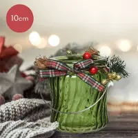 Lumineo Groene glazen waxinelichthouder met wave patroon en versiering - Ø8 x 10 cm - kerstdecoratie - kerst - luxe theelichthouder - voor kaarsjes