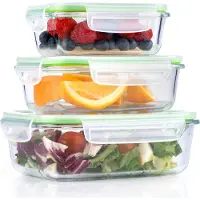 Alpina Vershoudbakjes 3-Delig - Diepvriesbakjes met Deksel - Meal Prep Bakjes van Glas - Oven, Vriezer, Magnetron en Vaatwasser Bestendig - 370, 640 en 1050 ml
