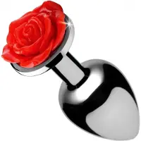 XR Brands Red Rose Butt Plug - Medium - Red