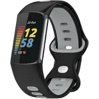 123Watches dubbel sport band - zwart grijs - - Geschikt voor Fitbit Charge 5 & 6