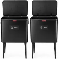 Discountershop Prullenbak Set 2 Stuks – 70 Liter Totaal (2x35L) – Afvalscheiding Vuilnisbakken met Push Deksel – Afvalbak op Poten – Zwart