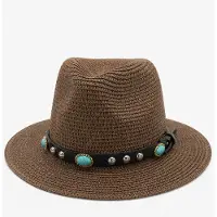 HS Western Strohoed met Turquoise Band - Meerdere Kleuren - Bruin