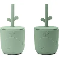 Done by Deer Wally beker met peekaboo rietje 2-pack Groen