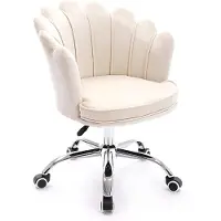 Nicole Draaibare Velvet Bureaustoel met Wielen – Ergonomische Shell Vanity Stoel Verstelbare Zithoogte 46–56 cm voor Slaapkamer, Kantoor & Make-up – Wit