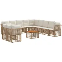 vidaXL Tuinset met 12 zitplaatsen. Natuurlijke en crème-witte polyester stof
