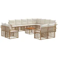 vidaXL Buiten bank set 13 st 12-zits Natuurlijk en Crème Wit Polyester