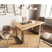 DELIFE Eettafel Edge 140x90 acacia natuur roestvrijstaal breed Live-Edge