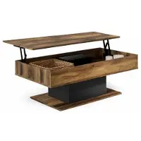 OEM Industriële salontafel met klapblad, 110 cm – Donkerhout met antieke uitstraling en zwarte details. Opklapbare salontafel met opbergruimte – Multifunctionele industriële stoel