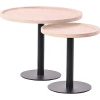 CLP Aspen Set van 2 bijzettafels - rond - salontafel - houten blad - mat zwart metalen onderstel - eik