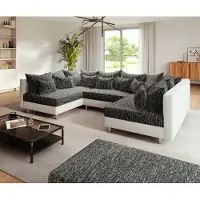 DELIFE Woonlandschap Clovis zwart en wit modulaire met hocker
