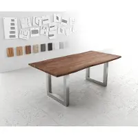 DELIFE Eettafel Edge 200x100 acacia bruin roestvrijstaal breed Live-Edge