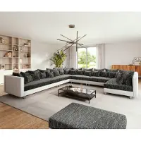 DELIFE Woonlandschap Clovis XXL wit zwart met hocker ottomane Links