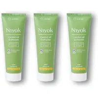 Niyok Drievoudige Frisheid: 3x Kokosolie Tandpasta in Pepermunt & Citroen, 75 ml