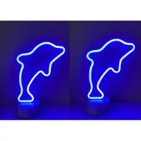 Impuls LED dolfijn met neonlicht - Set van 2 stuks - blauw neon licht - Op batterijen en USB - hoogte 26.5 x 17 x 8.5 cm - Tafellamp - Nachtlamp - Decoratieve verlichting - Woonaccessoires