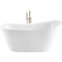 REA - Badkuip- Lusso Slim 170 Geborstelde Koperen Stopkap - Wit - Acryl - 170X74X71,5Cm