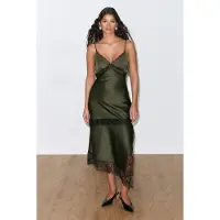 Gina Tricot  - Satin lace midi dress - satijnen jurken - Groen - 34 - Dames