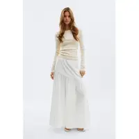 Gina Tricot  - Dropped waist skirt - lange rokken - Wit - XS - Dames