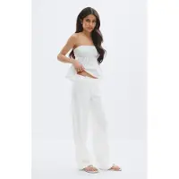 Gina Tricot  - Y linen blend trousers - linnen broeken voor meisjes 9–14 jaar - Wit - 158 - Meisje