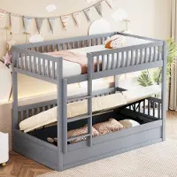 MODFU Stapelbed 90x200 cm – Met hydraulische opbergruimte – Stevig massief houten kinderbed – Inclusief lattenbodems – Grijs