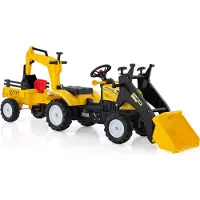 Costway 3-in-1 Graaflaadmachine voor Kinderen – Zittractor met Graafbak, Bulldozer en Aanhangwagen – 180 x 41 x 64 cm – Geel