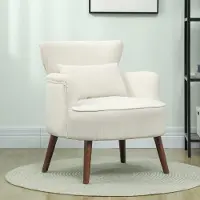 MODFU - Fauteuil - Gebogen Armleuningen En Vleugelrug - Woonkamer - Polyester - Crèmewit - 69 X 69,5 X 78 Cm