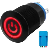 Proride Metalen Pulsschakelaar 12V OFF-(ON) - 12mm - Momentschakelaar met Aansluitkabel - Spatwaterdicht - 12V/24V - LED Indicatie Rood