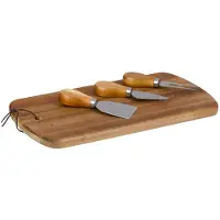 Alpina Kaasplank met Mesjes – 4-delige Serveerplank – Houten Tapasplank – 32x17,5x1,5cm - Hout