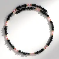 Cavill - Stalen Halsband met Zwarte Hematiet & Roze Toermalijn - 125,36 ct. Edelstenen - Multirijse Elegante Ketting - Luxe Sieraad
