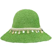 Gimme Strandhoed met Schelpen - Trendy Gevlochten Zonnehoed - Stijlvol Vakantieaccessoire met Maritiem Accent - Groen