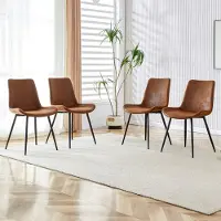 HAUSS SPOLE Eetkamerstoel Set 4 - Brede Zitting Met Ergonomische Rugleuning - Voor Eetkamer En Kantoor - Tech Stof Metaal - Bruin Zwart