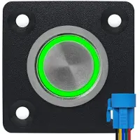 Proride Metalen Pulsschakelaar Inbouwpaneel 12V OFF-(ON) - 22mm - met Aansluitkabel - Spatwaterdicht - 12V/24V - LED indicatie Groen