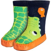 Playshoes kinderschoenen met vacht, krokodilprint, marineblauw/groen