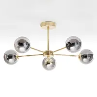 LumenXL Industriële goudkleurige plafondlamp met smoke glas en spiegeleffect, 5-lichts - Leah