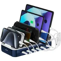 4smarts Laadstation Team, 100W, 5C/1A, inclusief 6 kabels, marineblauw