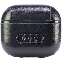 Audi Leather Big Logo AirPods Case - Geschikt voor Apple Airpods 3 - Zwart