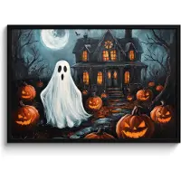 PosterMonkey Poster in lijst - Fotolijst 90x60 cm - Posters - Halloween - Spookhuis - Pompoen - Spook - Posterlijst zwart - Decoratie - Wanddecoratie woonkamer - Muurdecoratie slaapkamer