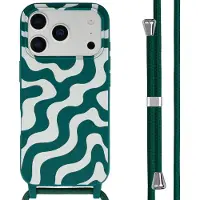 IMoshion Siliconen design hoesje met koord voor de Apple iPhone 17 Pro Max - Petrol Green Groovy