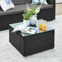 Laura Loungeset tuin 4 personen – 200x140x75 cm – Wicker hoekbank met tafel, kruk en kussens – Balkon & terras meubelset PE-rotan – Grijs –