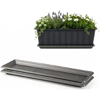 PlasticForte Plantenbak water onder opvangschaal - 2x - antraciet - rechthoek - 59 x 19 cm - Bloembakken