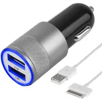 MMOBIEL High speed autolader oplaad adapter met 2 USB poorten 2.1A + 1.0A met een top kwaliteit 30 pins kabel voor Apple iPhone, iPad en iPod